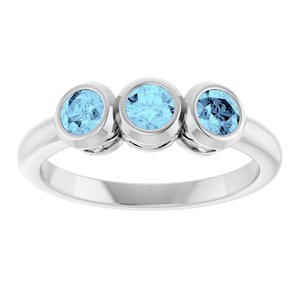 14K White Gold Natural Aquamarine Three-Stone Ring