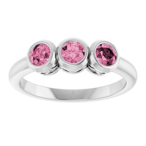 14K White Gold Natural Pink Tourmaline Three-Stone Ring