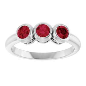 14K White Gold Natural Ruby Three-Stone Ring