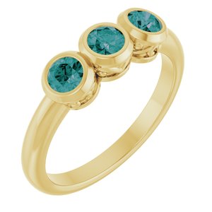 14K Yellow Gold Lab-Grown Alexandrite Three-Stone Bezel-Set Ring