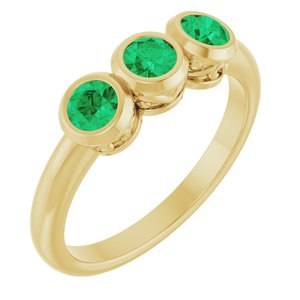 14K Yellow Gold Lab-Grown Emerald Three-Stone Bezel-Set Ring