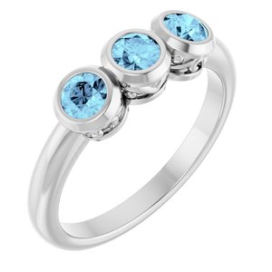 14K White Gold Natural Aquamarine Three-Stone Ring