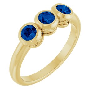 14K Yellow Gold Lab-Grown Blue Sapphire Three-Stone Bezel-Set Ring