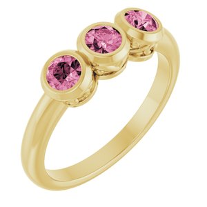 14K Yellow Gold Natural Pink Tourmaline Three-Stone Ring