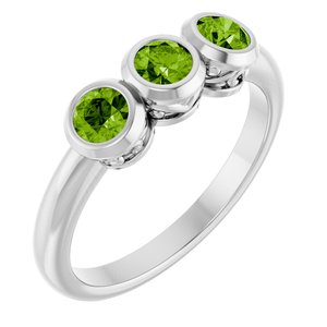 14K White Gold Natural Peridot Three-Stone Ring