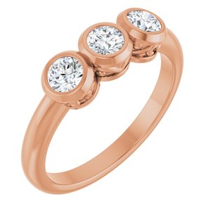 14K Rose Gold Natural White Sapphire Three-Stone Ring