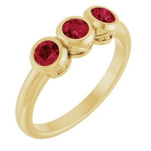 14K Yellow Gold Lab-Grown Ruby Three-Stone Bezel-Set Ring