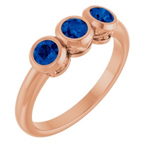 14K Rose Gold Natural Blue Sapphire Three-Stone Ring