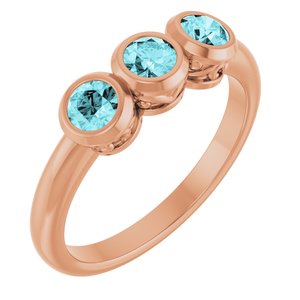 14K Rose Gold Natural Blue Zircon Three-Stone Ring