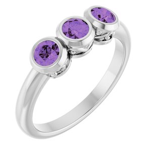 14K White Gold Natural Amethyst Three-Stone Ring