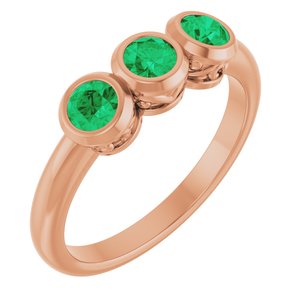 14K Rose Gold Lab-Grown Emerald Three-Stone Bezel-Set Ring