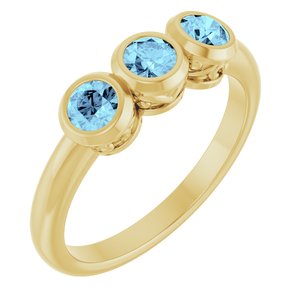 14K Yellow Gold Natural Aquamarine Three-Stone Ring