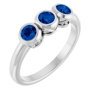 Platinum Lab-Grown Blue Sapphire Three-Stone Bezel-Set Ring