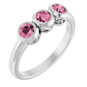14K White Gold Natural Pink Tourmaline Three-Stone Ring