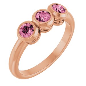 14K Rose Gold Natural Pink Tourmaline Three-Stone Ring
