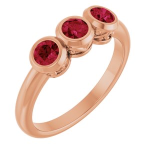 14K Rose Gold Natural Ruby Three-Stone Ring