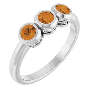 14K White Gold Natural Citrine Three-Stone Ring