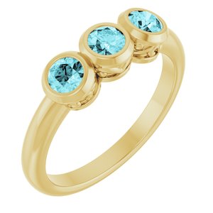14K Yellow Gold Natural Blue Zircon Three-Stone Ring