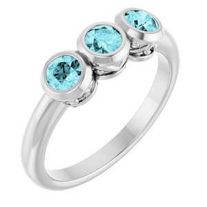 Sterling Silver Natural Blue Zircon Three-Stone Ring