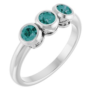 14K White Gold Lab-Grown Alexandrite Three-Stone Bezel-Set Ring