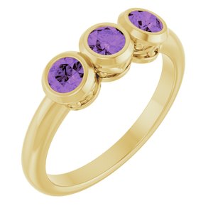 14K Yellow Gold Natural Amethyst Three-Stone Ring
