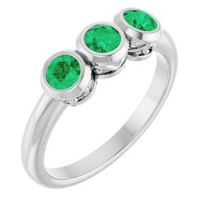 Sterling Silver Lab-Grown Emerald Three-Stone Bezel-Set Ring