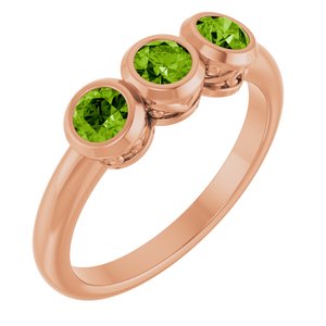 14K Rose Gold Natural Peridot Three-Stone Ring