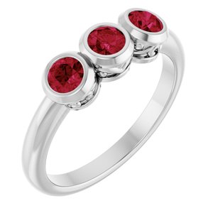 14K White Gold Lab-Grown Ruby Three-Stone Bezel-Set Ring