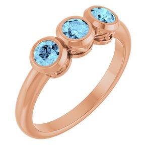 14K Rose Gold Natural Aquamarine Three-Stone Ring