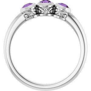 Sterling Silver Natural Amethyst Three-Stone Ring