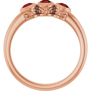 14K Rose Gold Natural Mozambique Garnet Three-Stone Ring