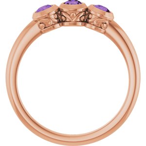 14K Rose Gold Natural Amethyst Three-Stone Ring