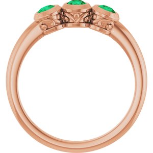 14K Rose Gold Natural Emerald Three-Stone Ring