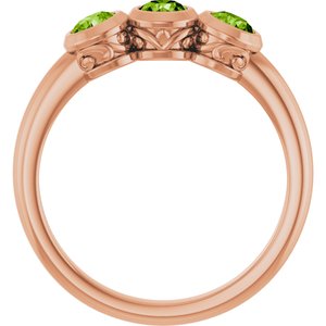 14K Rose Gold Natural Peridot Three-Stone Ring