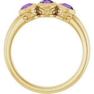 14K Yellow Gold Natural Amethyst Three-Stone Ring