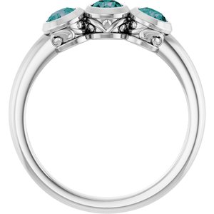 14K White Gold Lab-Grown Alexandrite Three-Stone Bezel-Set Ring