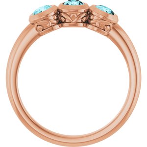 14K Rose Gold Natural Blue Zircon Three-Stone Ring