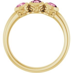 14K Yellow Gold Natural Pink Tourmaline Three-Stone Ring