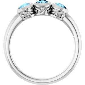 14K White Gold Natural Aquamarine Three-Stone Ring