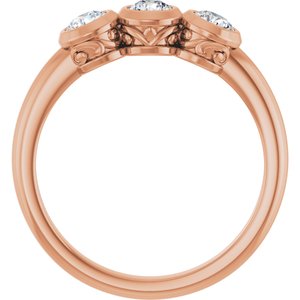 14K Rose Gold Natural White Sapphire Three-Stone Ring