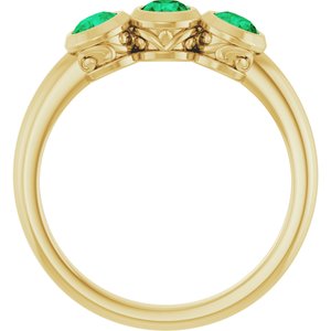 14K Yellow Gold Natural Emerald Three-Stone Ring