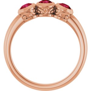 14K Rose Gold Lab-Grown Ruby Three-Stone Bezel-Set Ring