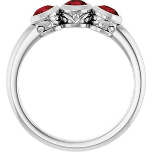 14K White Gold Natural Mozambique Garnet Three-Stone Ring