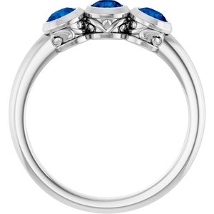 Sterling Silver Natural Blue Sapphire Three-Stone Ring