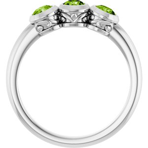 14K White Gold Natural Peridot Three-Stone Ring