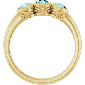 14K Yellow Gold Natural Blue Zircon Three-Stone Ring
