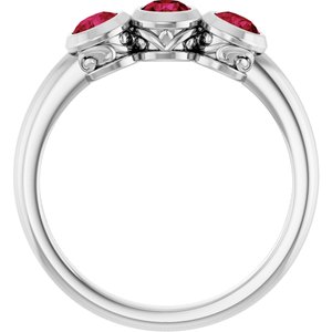 Platinum Lab-Grown Ruby Three-Stone Bezel-Set Ring