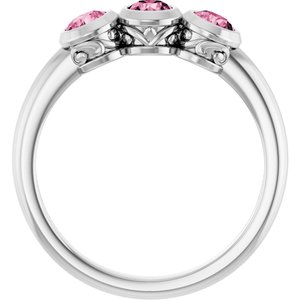Sterling Silver Natural Pink Tourmaline Three-Stone Ring