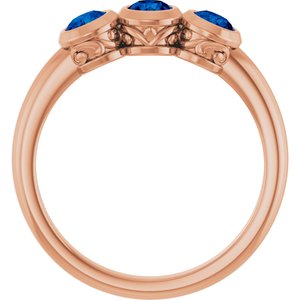 14K Rose Gold Natural Blue Sapphire Three-Stone Ring