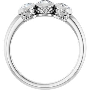 Platinum Natural White Sapphire Three-Stone Ring